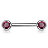 Piercing téton barbell 04 - Deux boules avec cristaux lilas
