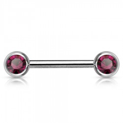 Piercing téton barbell 04 - Deux boules avec cristaux lilas