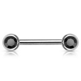 Piercing téton barbell 04 - Deux boules avec cristaux noirs