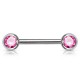 Piercing téton barbell 04 - Deux boules avec cristaux roses