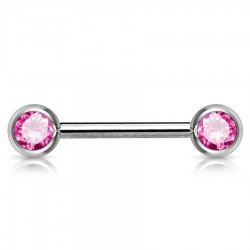 Piercing téton barbell 04 - Deux boules avec cristaux roses