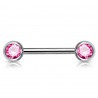 Piercing téton barbell 04 - Deux boules avec cristaux roses