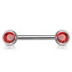 Piercing téton barbell 04 - Deux boules avec cristaux rouges
