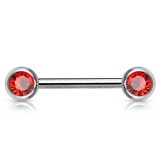 Piercing téton barbell 04 - Deux boules avec cristaux rouges