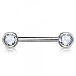 Piercing téton barbell 04 - Deux boules avec cristaux transparents