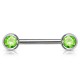 Piercing téton barbell 04 - Deux boules avec cristaux vert-pomme