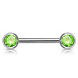Piercing téton barbell 04 - Deux boules avec cristaux vert-pomme