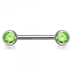 Piercing téton barbell 04 - Deux boules avec cristaux vert-pomme