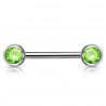 Piercing téton barbell 04 - Deux boules avec cristaux vert-pomme