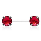 Piercing téton barbell 01 - Cristal rond rouge