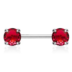 Piercing téton barbell 01 - Cristal rond rouge
