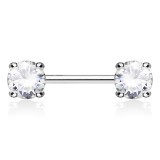 Piercing téton barbell 01 - Cristal rond transparent
