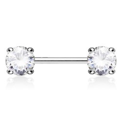 Piercing téton barbell 01 - Cristal rond transparent