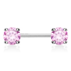 Piercing téton barbell 01 - Cristal rond rose
