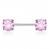 Piercing téton barbell 01 - Cristal rond rose