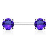 Piercing téton barbell 01 - Cristal rond bleu