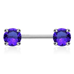 Piercing téton barbell 01 - Cristal rond bleu