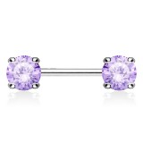 Piercing téton barbell 01 - Cristal rond violet