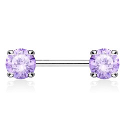 Piercing téton barbell 01 - Cristal rond violet