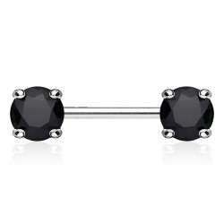 Piercing téton barbell 01 - Cristal rond noir