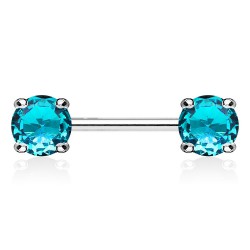Piercing téton barbell 01 - Cristal rond bleu-clair