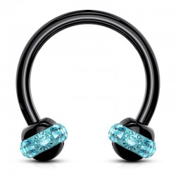 Piercing micro-circulaire 54 - Noir multiples cristaux bleu-clair