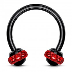 Piercing micro-circulaire 54 - Noir multiples cristaux rouges