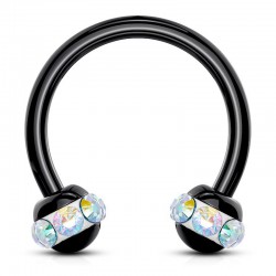 Piercing micro-circulaire 54 - Noir multiples cristaux auroras
