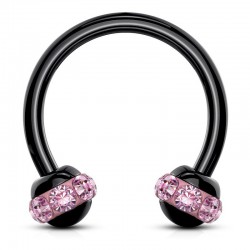 Piercing micro-circulaire 54 - Noir multiples cristaux roses
