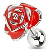Cartilage hélix, tragus 42 - Grosse fleur peinte rouge
