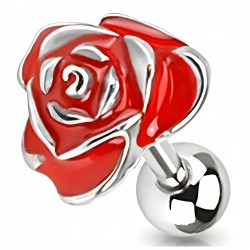 Cartilage hélix, tragus 42 - Grosse fleur peinte rouge