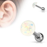 Cartilage hélix, tragus 61 - Demi-boule blanche avec paillettes