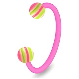 Piercing micro-circulaire 99 - Flexible strié boules vertes et roses