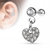 Cartilage hélix, tragus 15 - Cœur pendant cristaux transparents