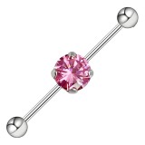 Piercing industriel 35 - Cristal central rond rose