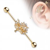 Piercing industriel 69 - Arbre rose avec cristaux transparents