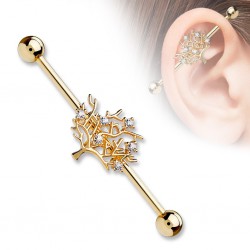 Piercing industriel 69 - Arbre rose avec cristaux transparents