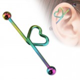 Piercing industriel 74 - Plaqué-titane rainbow cœur