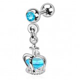 Cartilage hélix, tragus 70 - Couronne pendante cristal bleu-clair