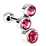 Cartilage hélix, tragus 21 - Trois cristaux ronds roses