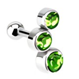 Cartilage hélix, tragus 21 - Trois cristaux ronds vert-pomme