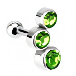 Cartilage hélix, tragus 21 - Trois cristaux ronds vert-pomme