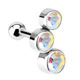 Cartilage hélix, tragus 21 - Trois cristaux ronds auroras