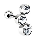 Cartilage hélix, tragus 21 - Trois cristaux ronds transparents