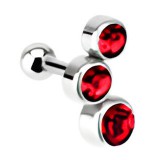 Cartilage hélix, tragus 21 - Trois cristaux ronds rouges