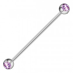 Piercing industriel 10 - Boules avec cristal rose