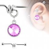 Piercing industriel 145 - Vrille avec cristal rond rose