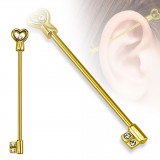 Piercing industriel 125 - Clé gold-ip jaune avec cristaux transparents