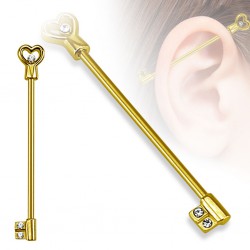 Piercing industriel 125 - Clé gold-ip jaune avec cristaux transparents