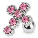 Cartilage hélix, tragus 73 - Croix multiples cristaux roses